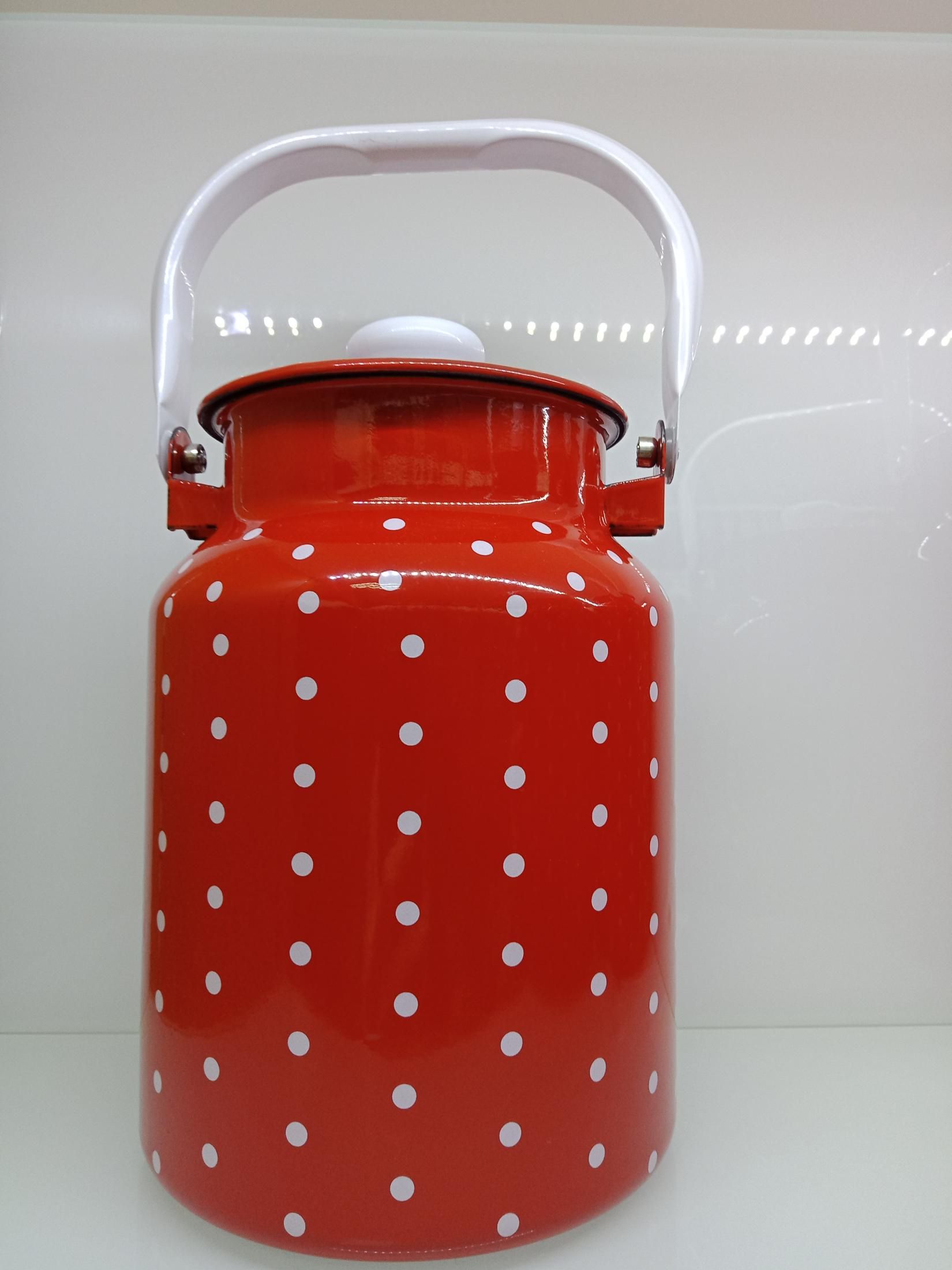 19cm enamel bucket red bottom white dot enamel milk bucket with cover enamel bucket