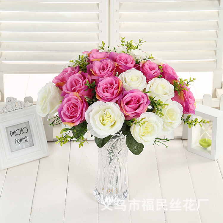 Fumin Silk Flower Factory wholesals artificial flowers, interior decoration silk flowers, wedding bouquets, 24-head rose festive flowers Specification image