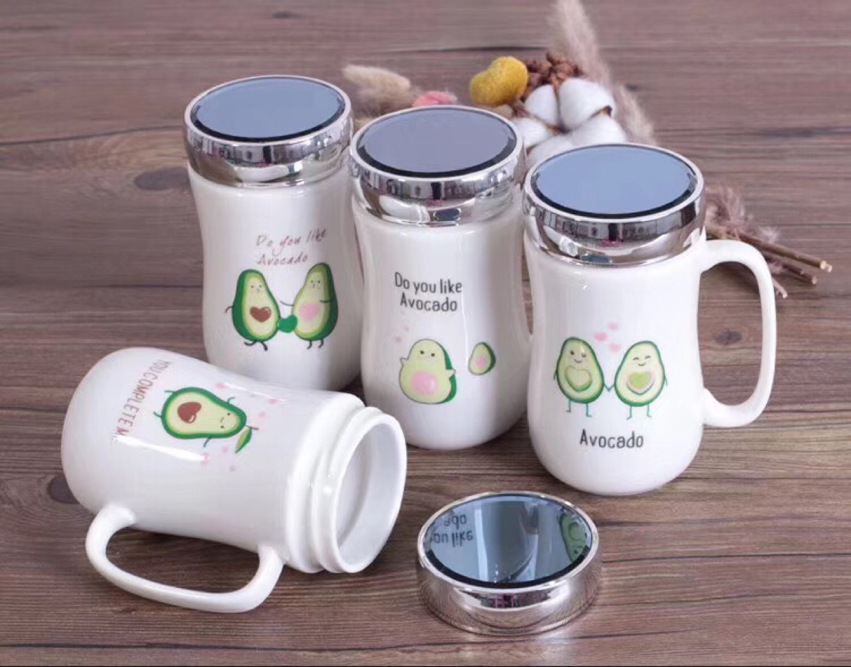 Ceramic mirror cups, mugs, creative avocado printed water cups, factory direct sales