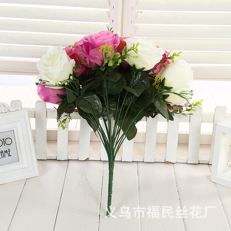 Fumin Silk Flower Factory wholesals artificial flowers, interior decoration silk flowers, wedding bouquets, 24-head rose festive flowers Application Scenario
