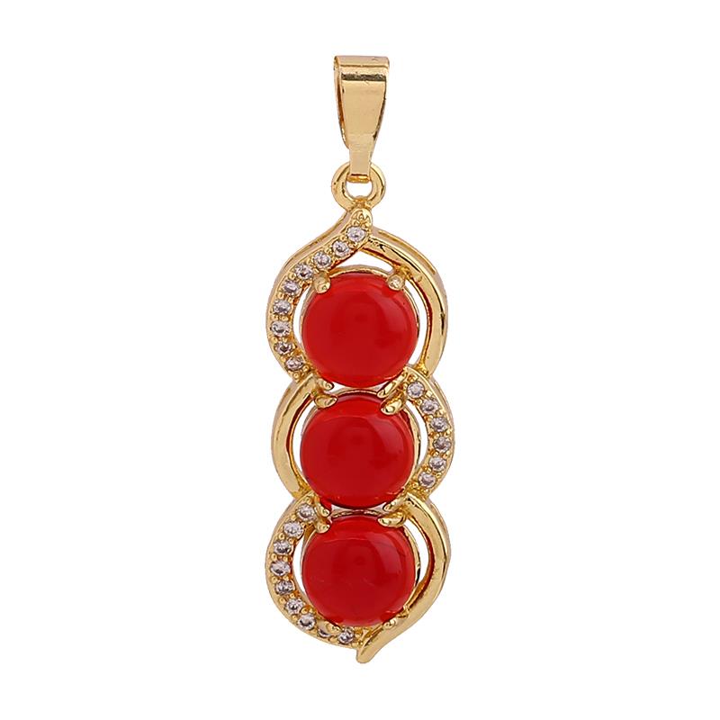Kuaishou's best-selling green bean pendant, white chalcedony silver high ice red rose agate lucky bean inlaid, factory direct sale Specification image