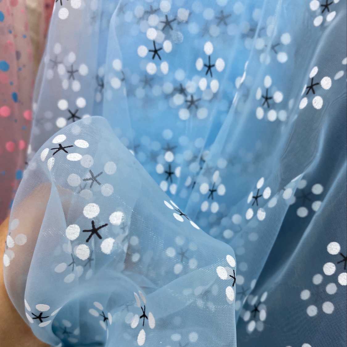 欧根纱印五点花