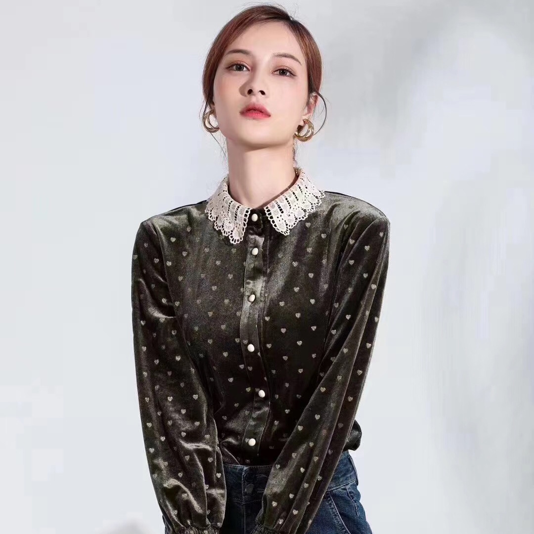 Jimmy Seio's 2020 winter new golden velvet dark green fashionable shirt