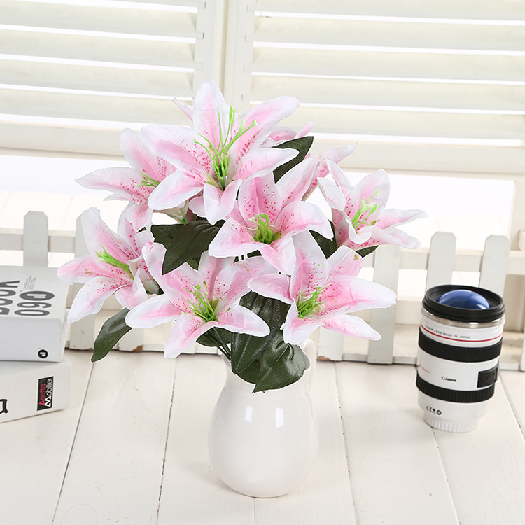 Yiwu Fumin Silk Flower Factory wholesals 10-head artificial lilies, artificial silk flowers, wedding decoration flowers, and artificial flowers for living room decoration Specification image