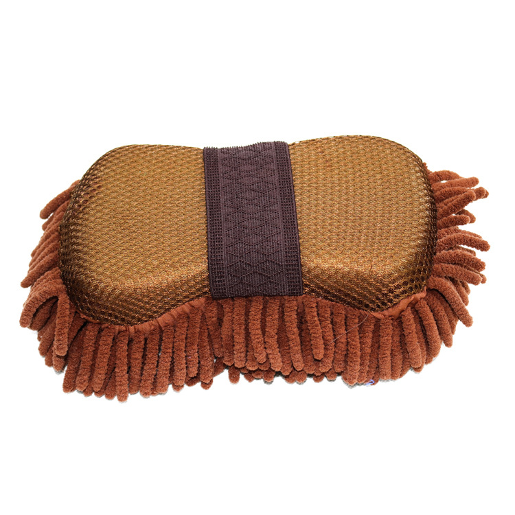 The grid end ultra-fine fiber Chenille coral worm car cleaning sponge block mesh car washing sponge Chenille sponge brown