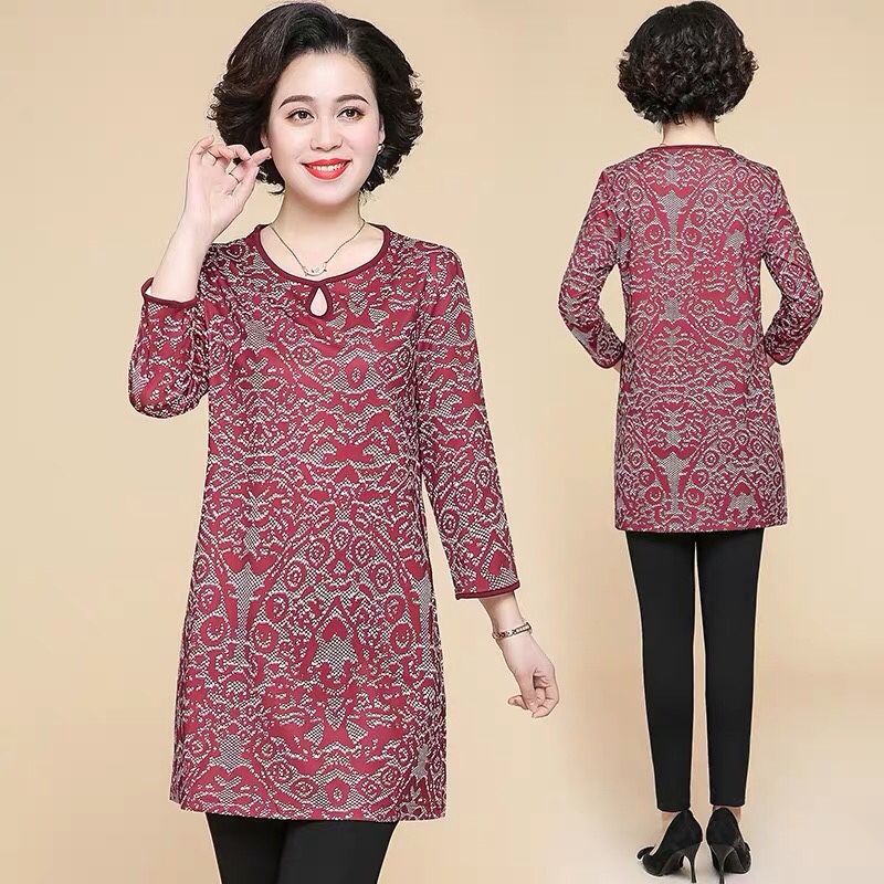 Middle-aged mom stylish top for women 2020 new style two-piece set for middle-aged and elderly summer long-sleeved shirt autumn thin 21