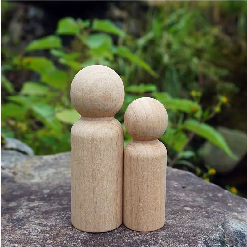 彩绘木头人女孩木偶原木 DIY创意彩绘涂鸦摆件Wooden Peg Dolls