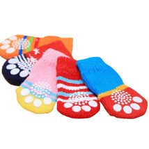 宠物园艺 宠物袜子四只装优质柔软防滑狗狗猫咪棉袜 多颜色多花型