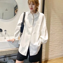 Double breasted shirt women wearing retro Hong Kong flavor big version of lazy wind linen black ins day shirt jacket