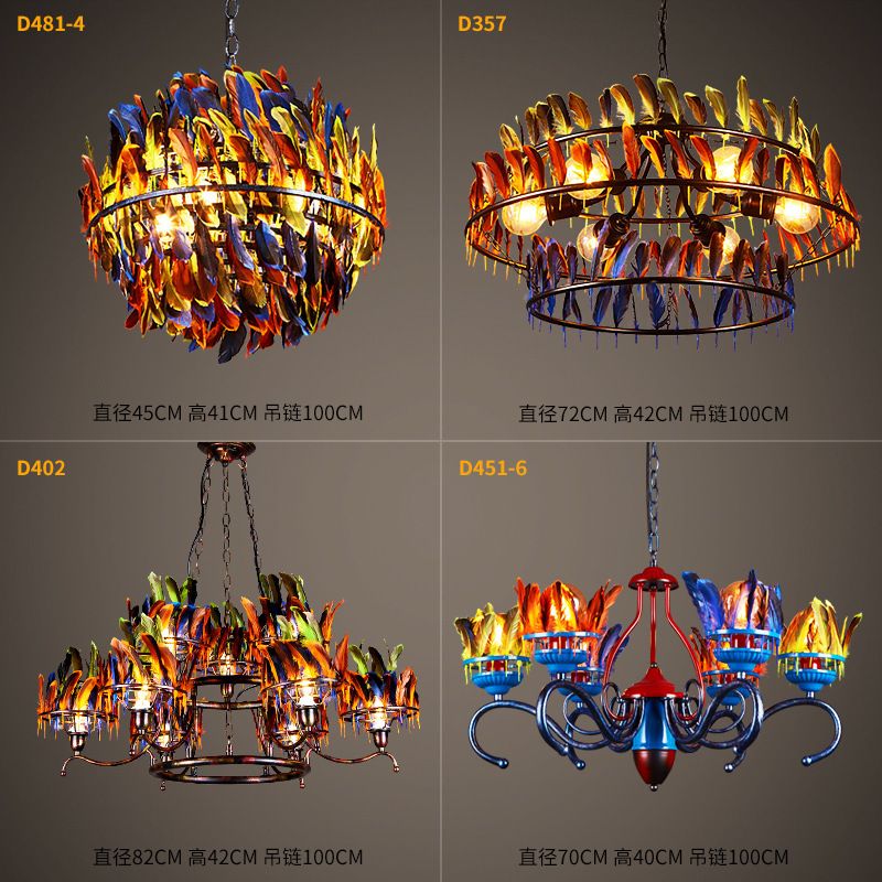 Vintage industrial style barber shop chandelier bar restaurant personalized creative lighting clothing shop chandelier decorative feather lamp