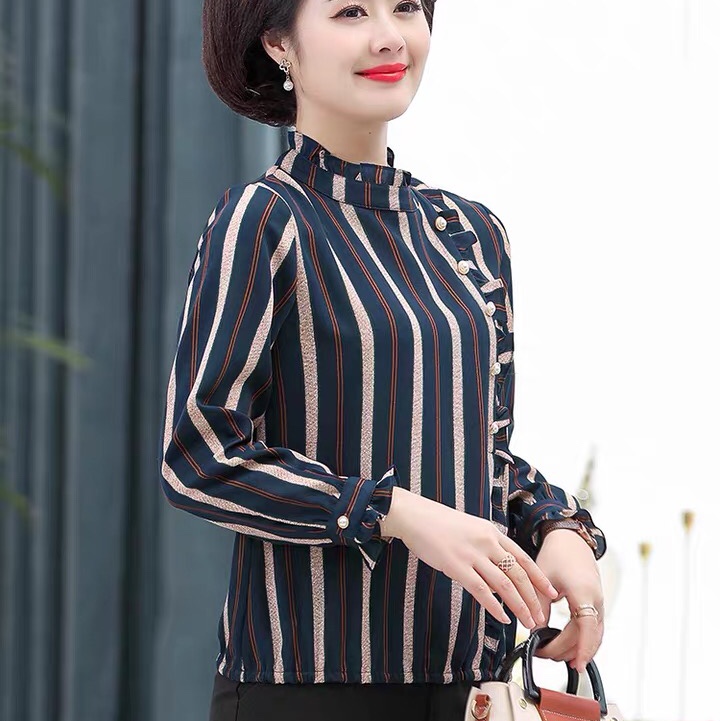 Mediana edad madre groove top mujer 2020 nuevo conjunto de dos piezas media edad verano camisa manga larga otoño slim 15