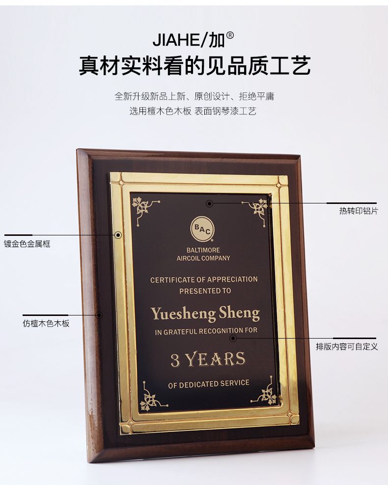 路加奖杯 LUKE 定制授权牌金属框木奖牌花边框木奖牌详情图3