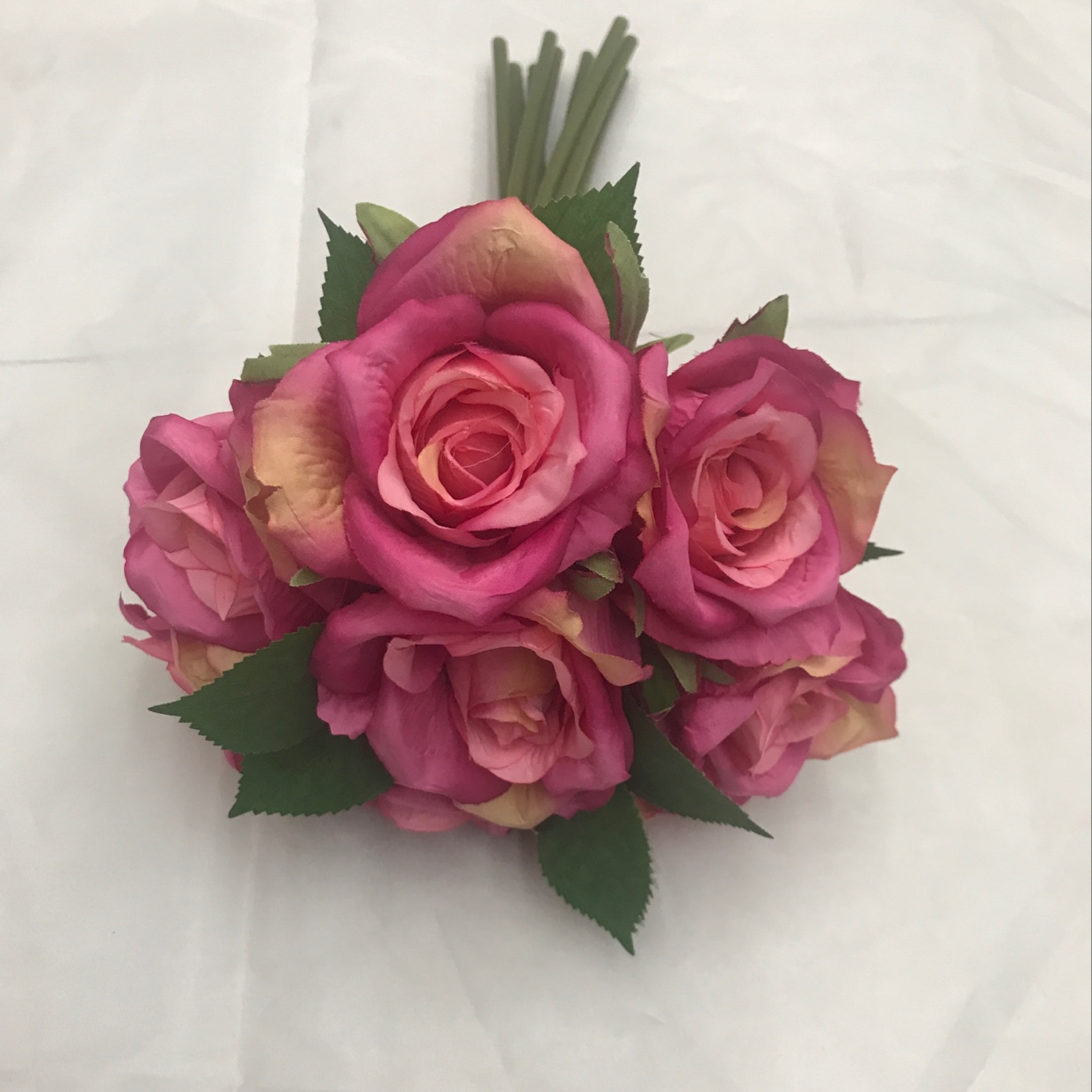 Eight hands holding roses