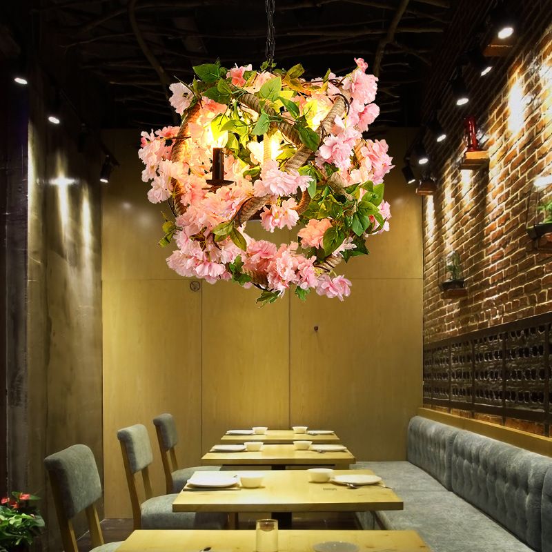 工业风绿植麻绳编制吊灯创意个性花店装饰美式复古火锅店餐厅吊灯