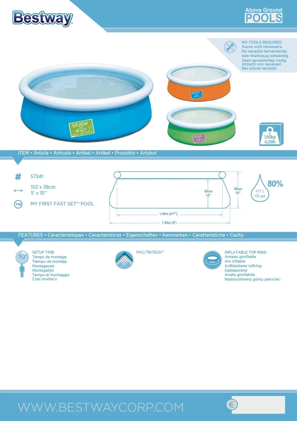 1.52mx 38cm Quick-set swimming pool - a fun outdoor swimming pool suitable for children detail image 3
