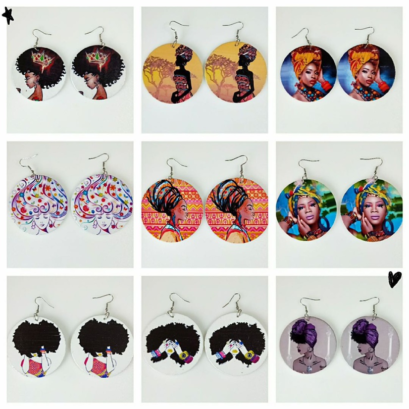 原木印刷欧美时尚风多种花样款式可选耳环时尚热卖