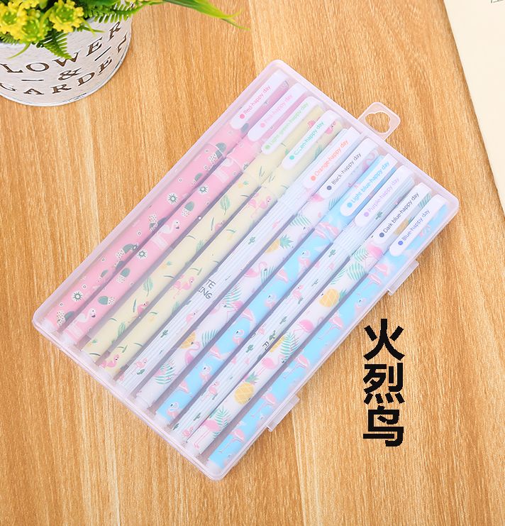 Creative 10 colored flamingo cartoon neutral pen plastic box packaging