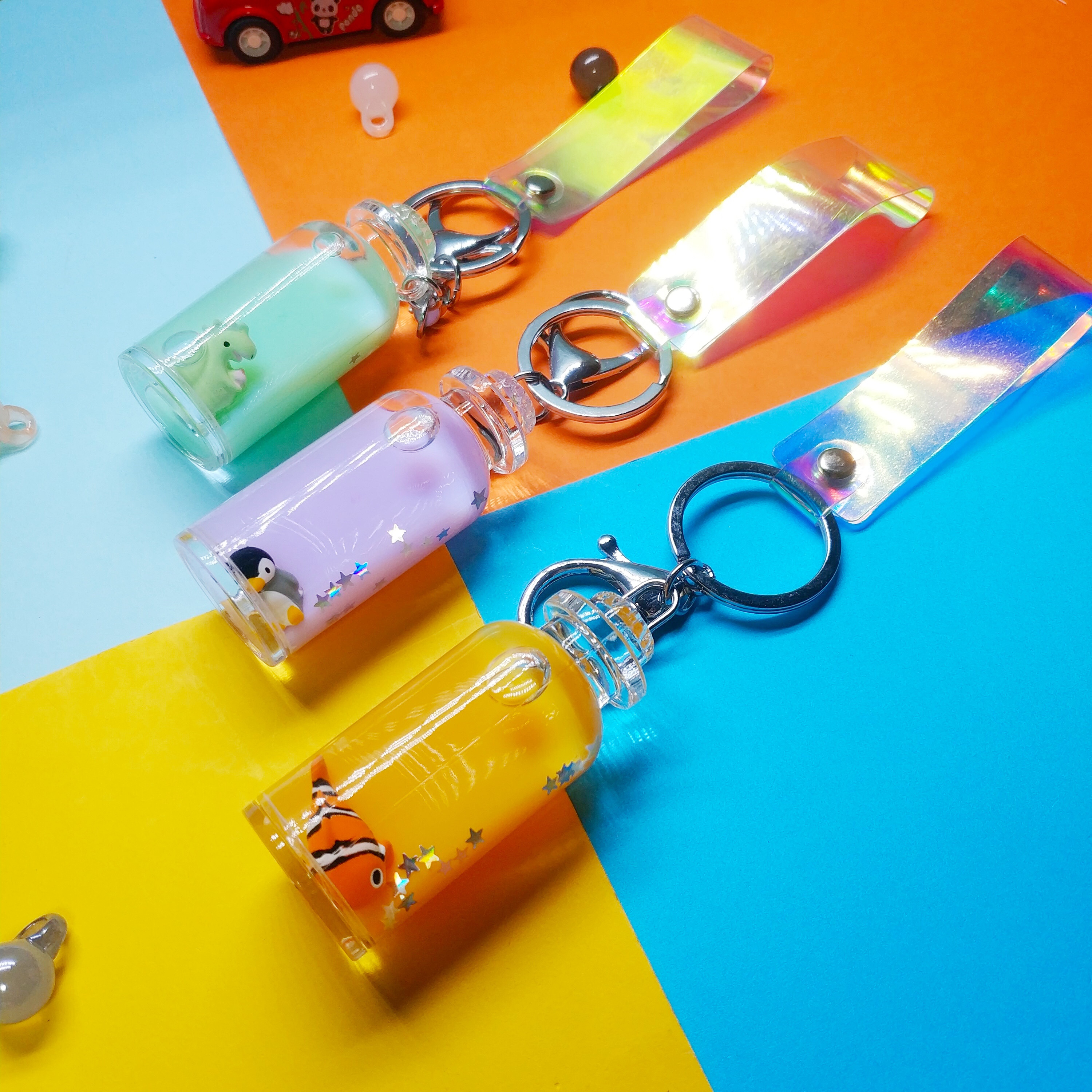 Cute Girl Heart Floating Ocean Doll Key Chain Creative Water World Animal Quicksand Key Chain Bag Pendant Specification drawing