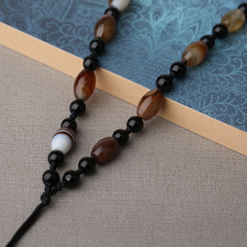 Hand-woven necklace string with peacock color agate detail image 2