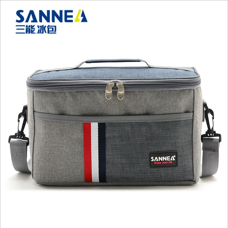 SANNE insulated bag, denim striped bento, lunch box bag, waterproof PEVA lunch bag, outdoor folding fresh-keeping ice pack details Picture