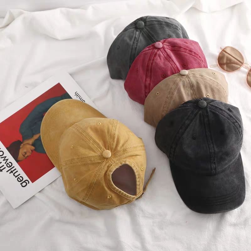 Washed Ponytail Baseball Cap Custom Logo Do Old Foreign Trade Hat Embroidery Solid Color Duck Cap Custom Open Ponytail Cap