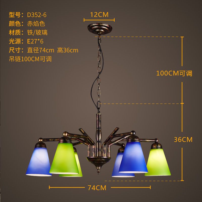 Industrial style decorative chandelier retro living room ironwork lamp decorative dining room lamp glass chimney bedroom lamp simple lamps