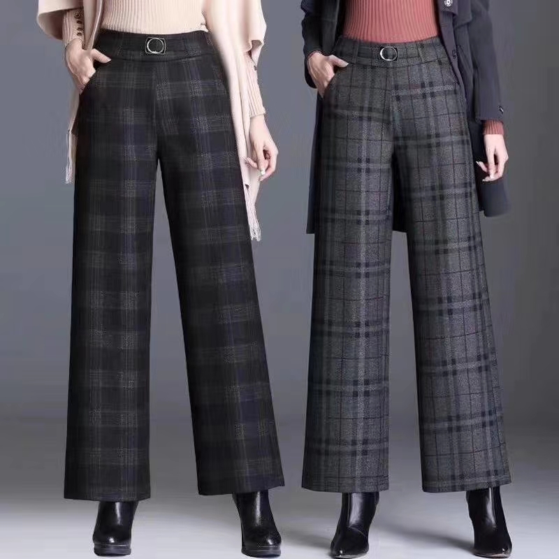 Plaid straight pants for women thumbnail