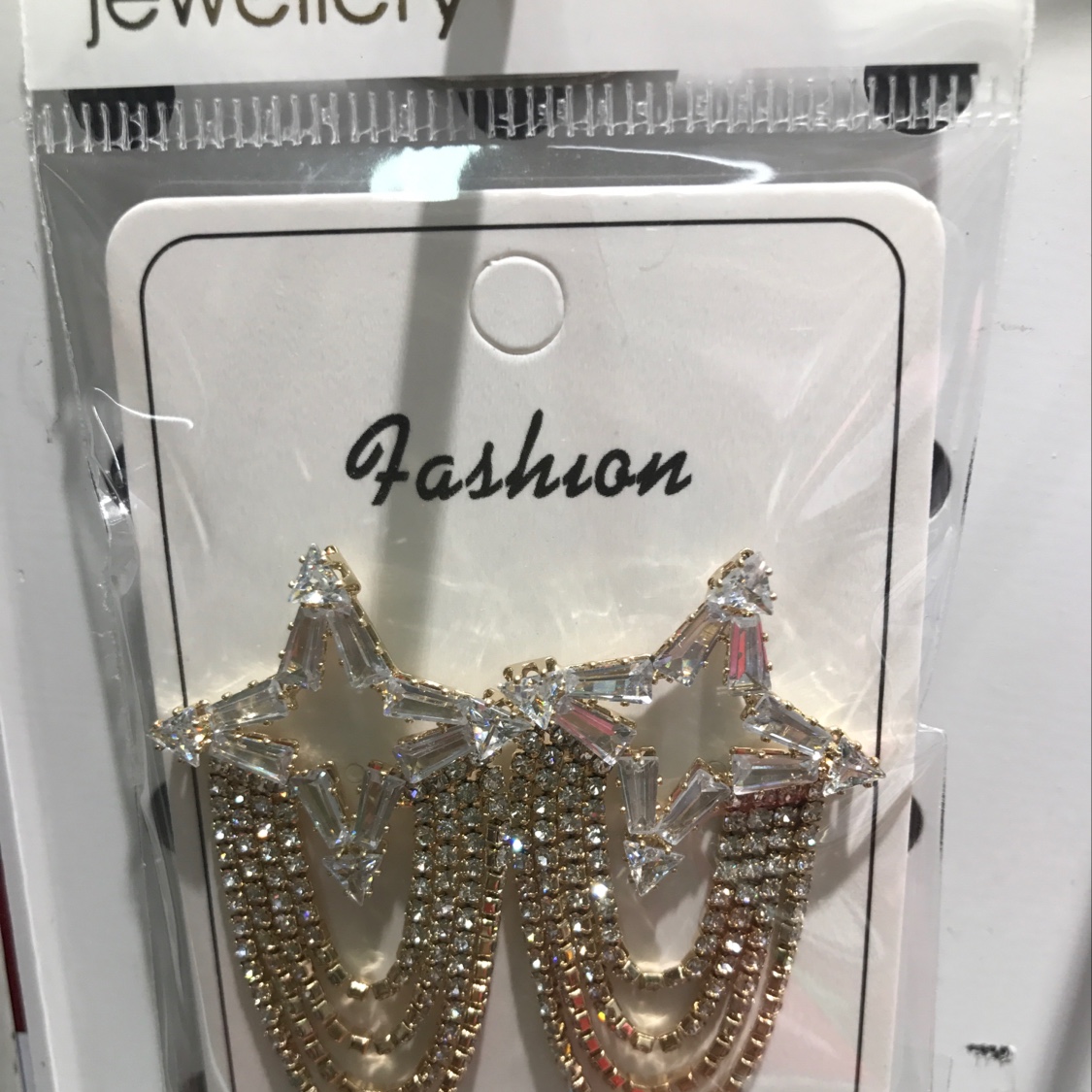Zircon earrings with five pointed stars and tassels thumbnail