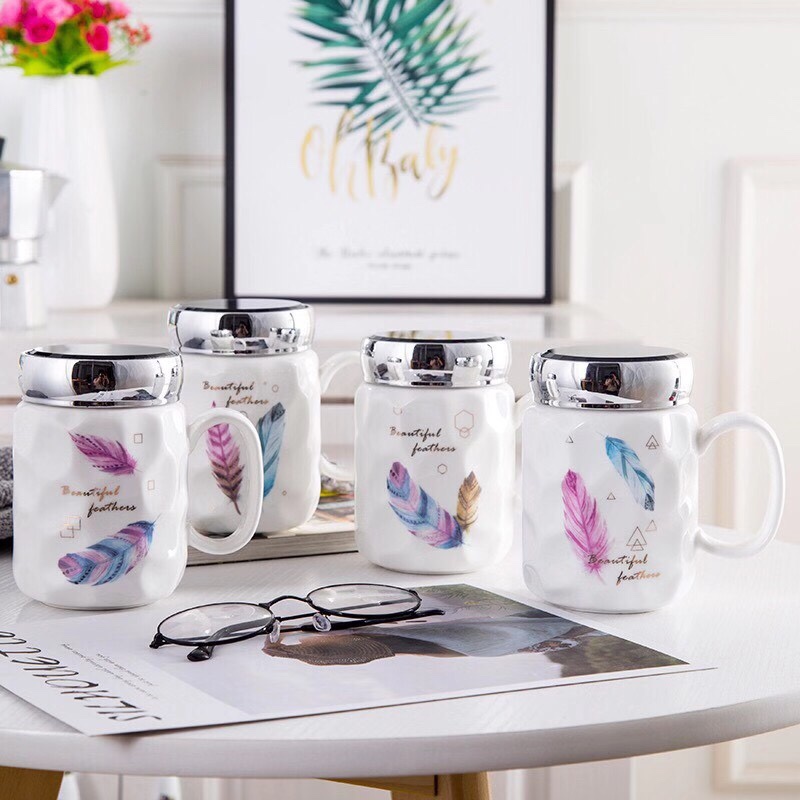 Personalized ceramic mirror cups, creative water cups, tea cups with LIDS, factory direct sales details Picture