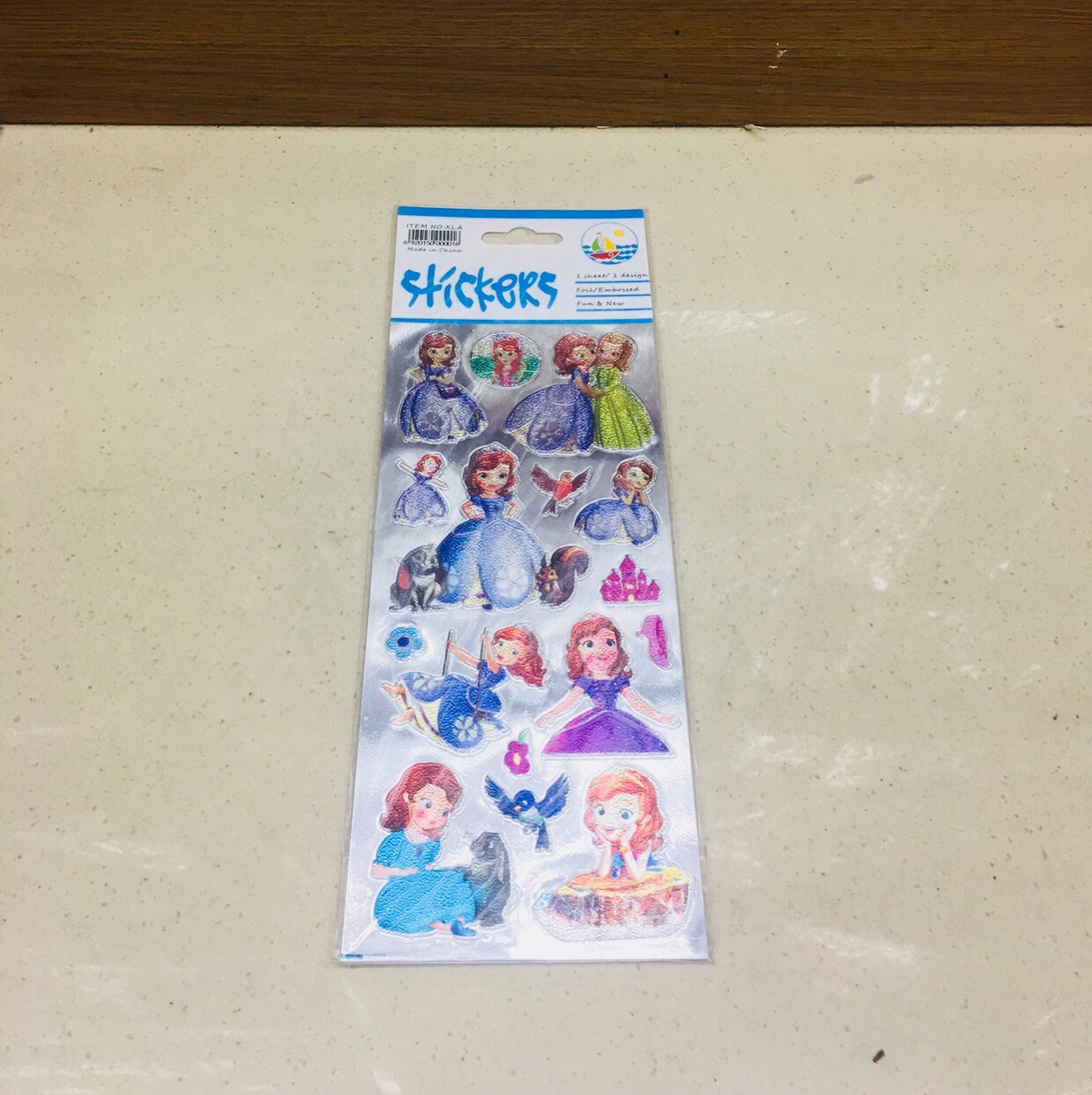 Flat aluminum foil embossed cartoon sticker Sophia