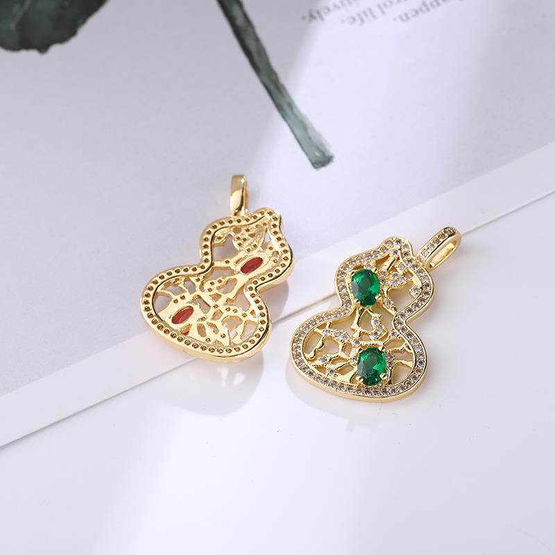 Chinese-style gold-plated gourd female pendant full zirconium red and green shell agate, exquisite ins versatile accessory, origin supply details Picture