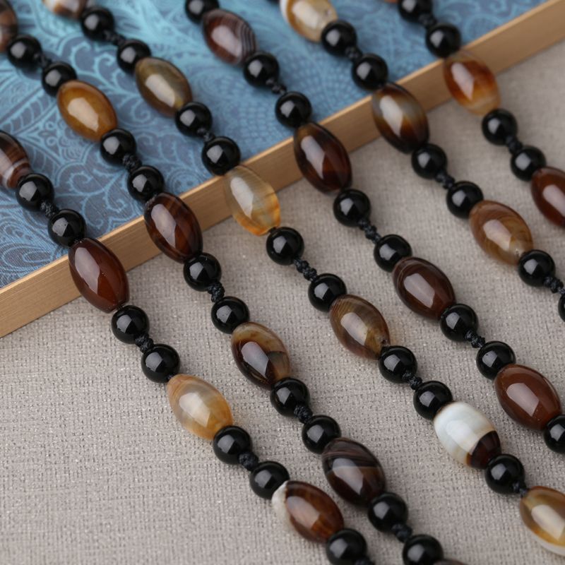 Hand-woven silk agate rice beads necklaces for men and women Specification image