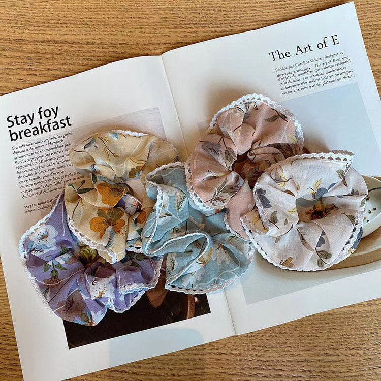 Korean web celebrity girl style printed chiffon large intestine hair ring thumbnail