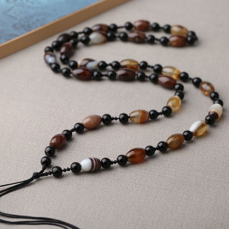 8 big onyx arroz beads trenzado collar cuerda detail image 3
