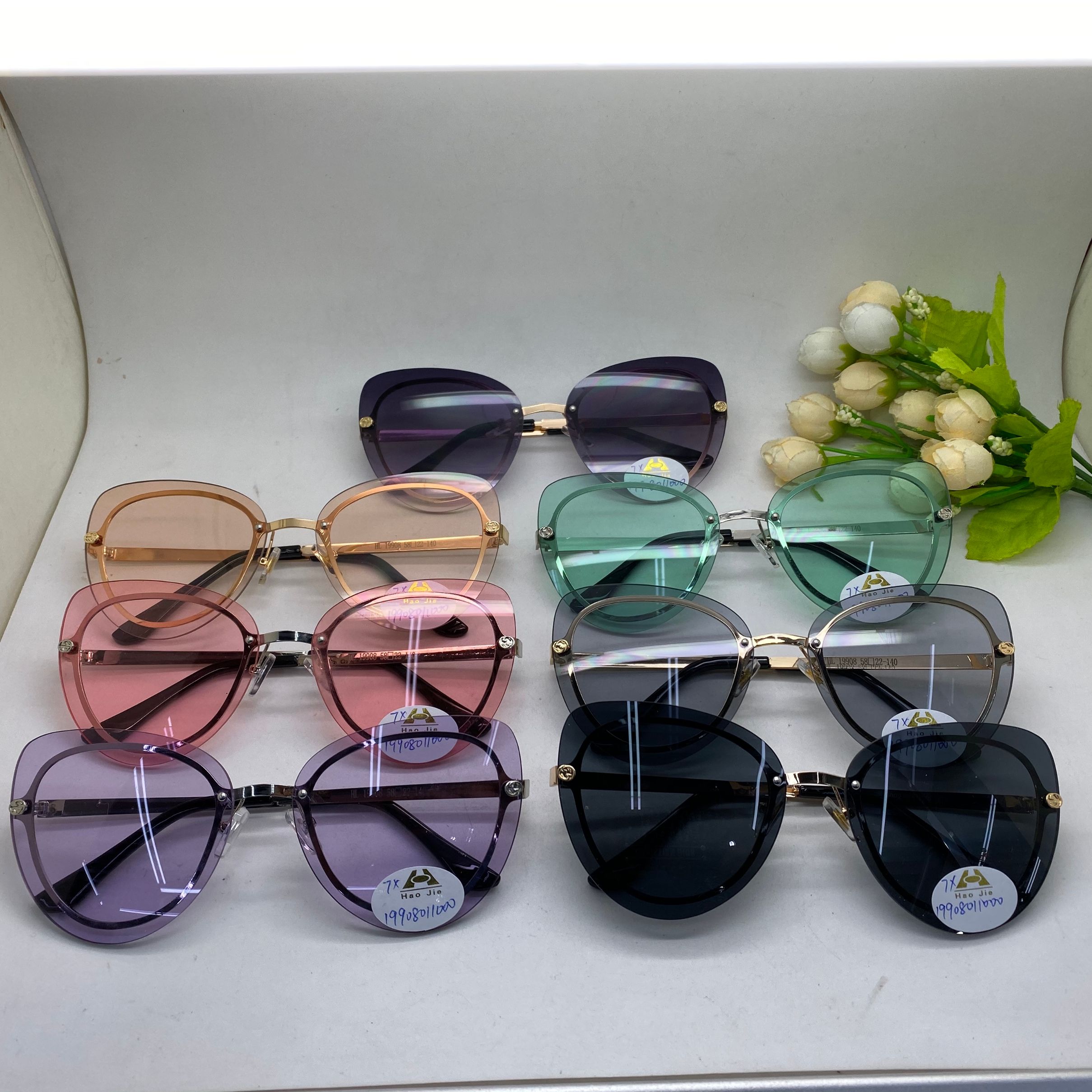 New cat-eye rimless sunglasses for women Korean fashion 19908 Specification drawing