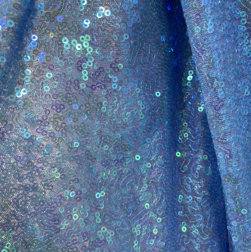 蓝色厂家直销定制满幅珠片亮片布料面料亮片珠片绣花布网布网纱布料