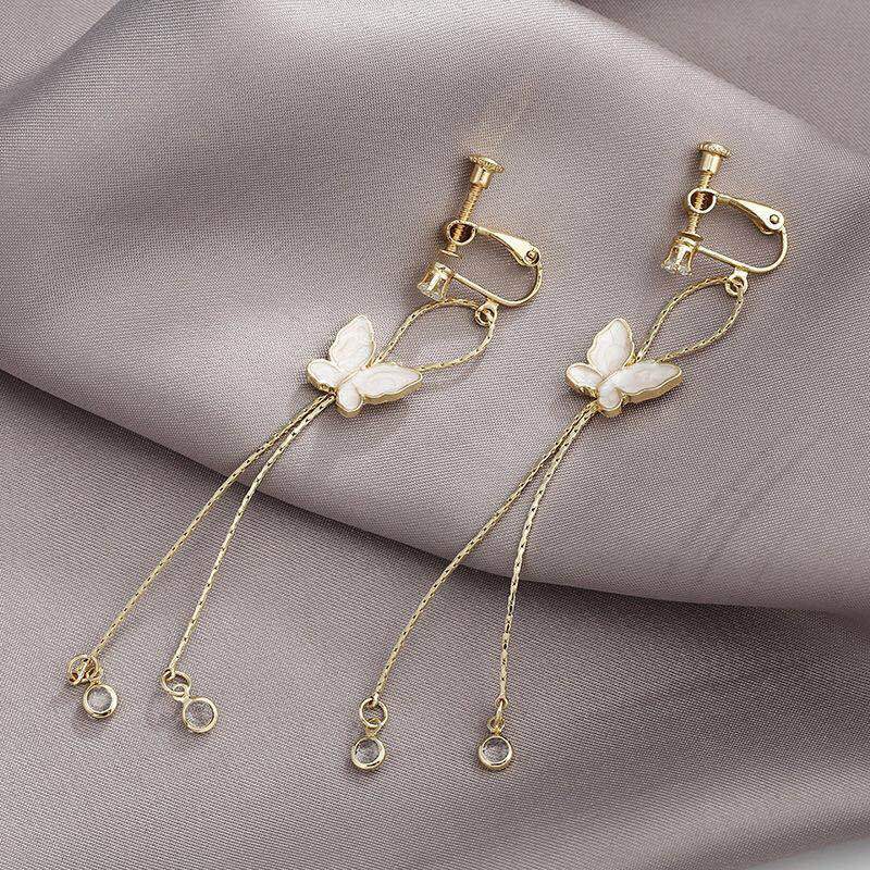 S925 Silver needle earrings, Super fairy-like, Korean-style tassel charm, internet-famous happiness earrings, simple little butterfly, diamond-encrusted stud, pomelo ear Application Scenario