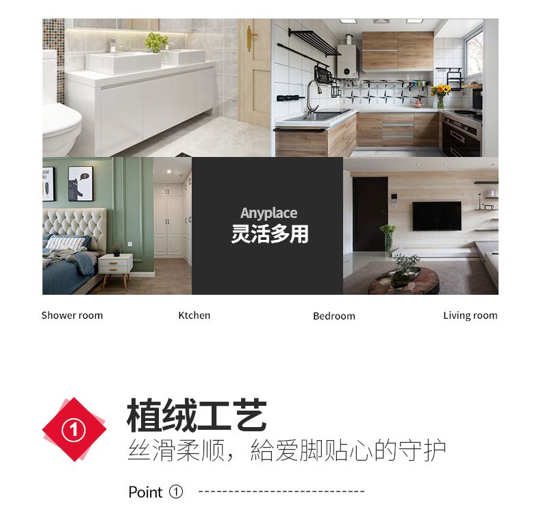 大达地垫门垫卫生间脚垫卫浴吸水浴室厕所防滑地毯丽绒40X60详情图4