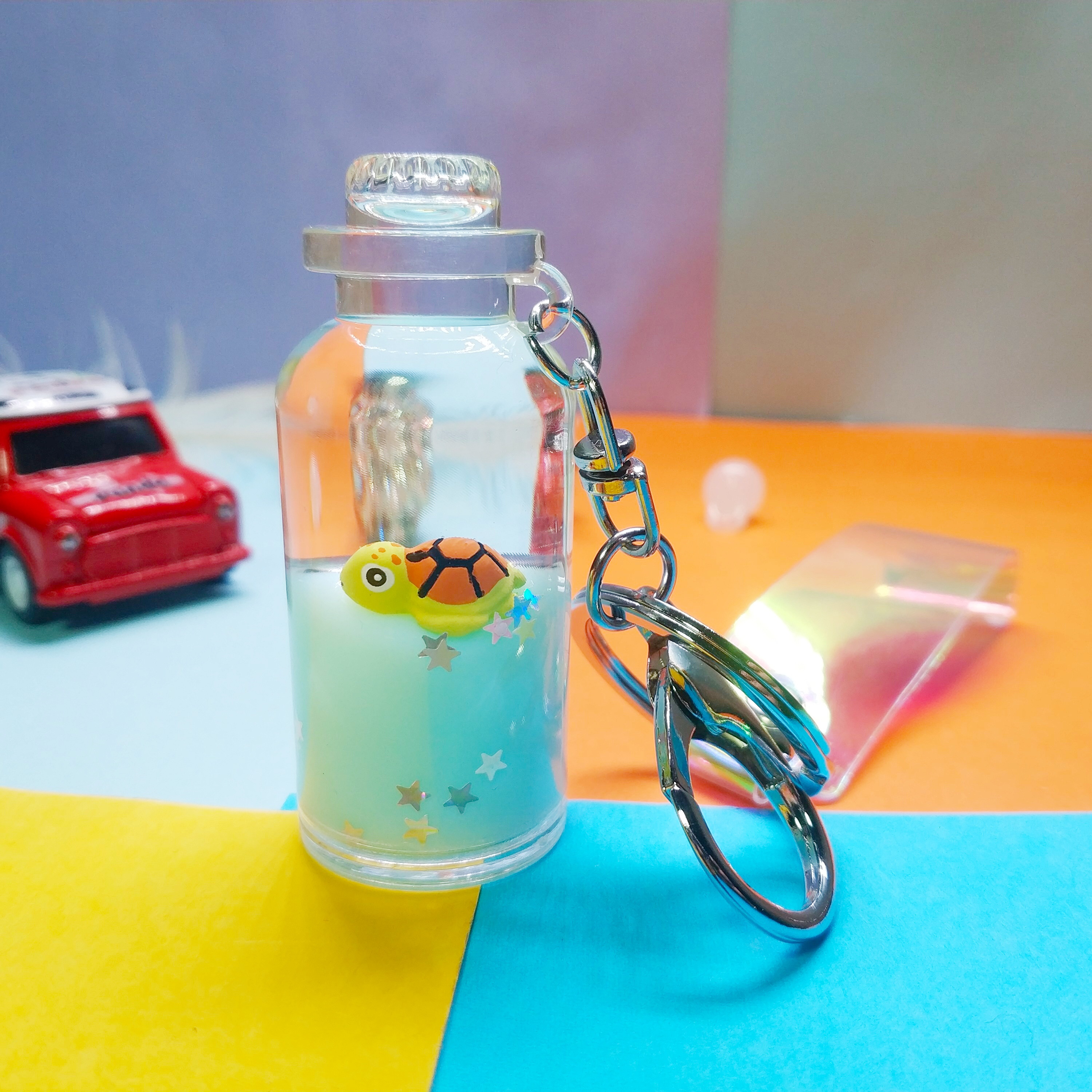 Cute Girl Heart Floating Ocean Doll Key Chain Creative Water World Animal Quicksand Key Chain Bag Pendant undefined