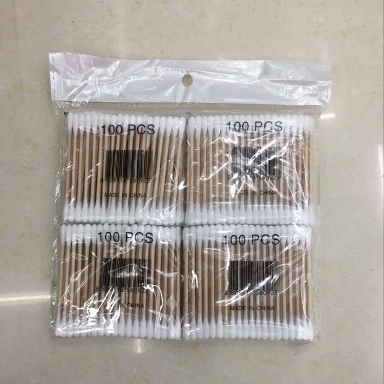 Pack 100 wooden stick cotton swabs for cosmetic cotton swabs in 4P full figure