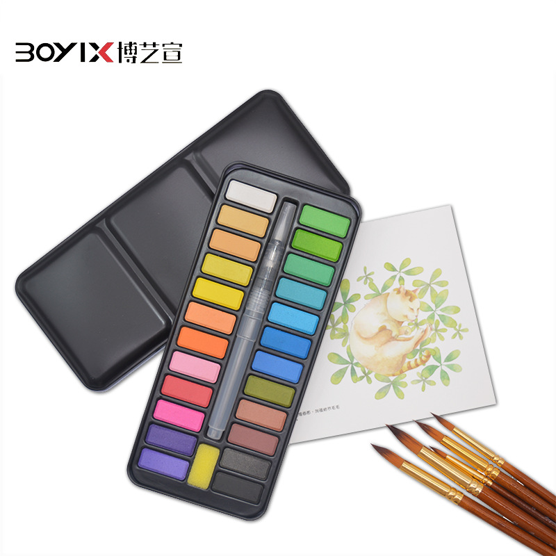 12-color, 18-color and 24-color solid watercolor pigment sets, water-soluble gouache painting art supplies sets details Picture