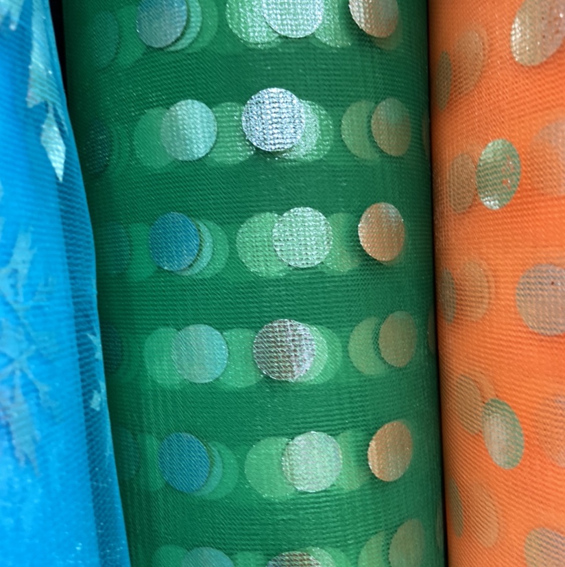 绿色金点锦纶网布布料服装装饰品工艺品丝巾纱巾头饰面料多色可选