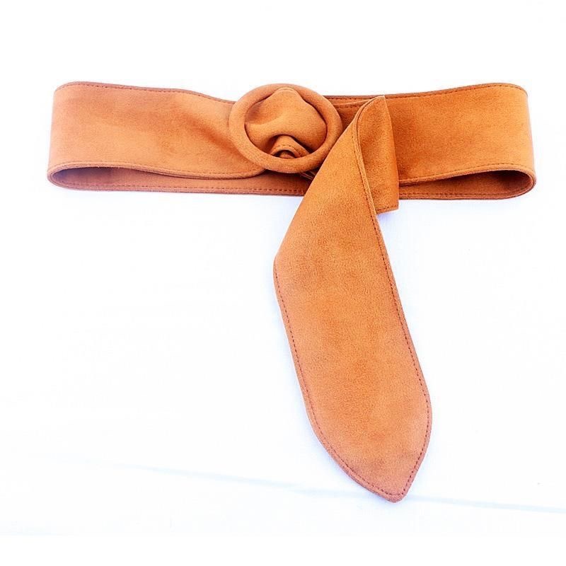 Source Factory: Women's Round Buckle Flannelette Streamer Belt Waist Seal Strap Culottes Belt Item Picture