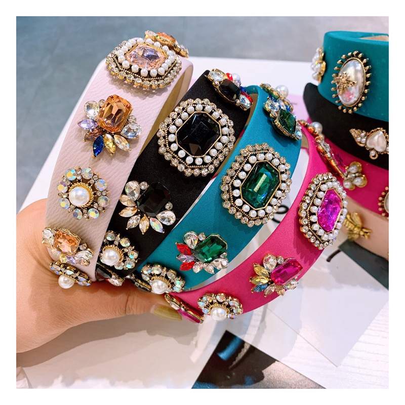 New Wide Headband Women's Gem Hairpin Korea Inlaid Drill Hoops Tidal Hair Adornment Baroque Crystal Headband Net Red undefined