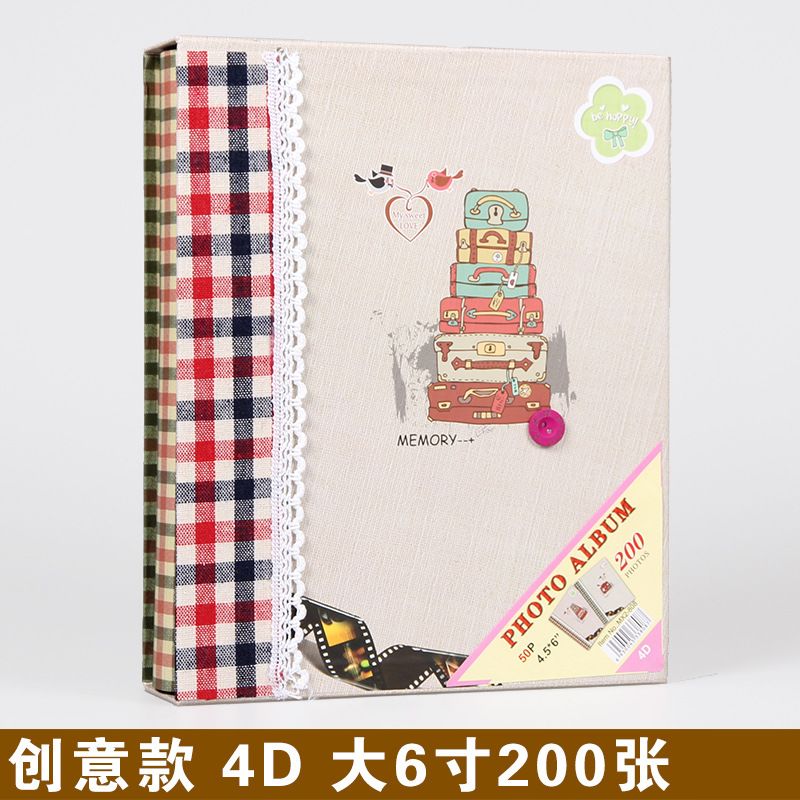 200 4D large 6-inch box photo album of fabric, children's studio photo album, Korean insert style family Specification image