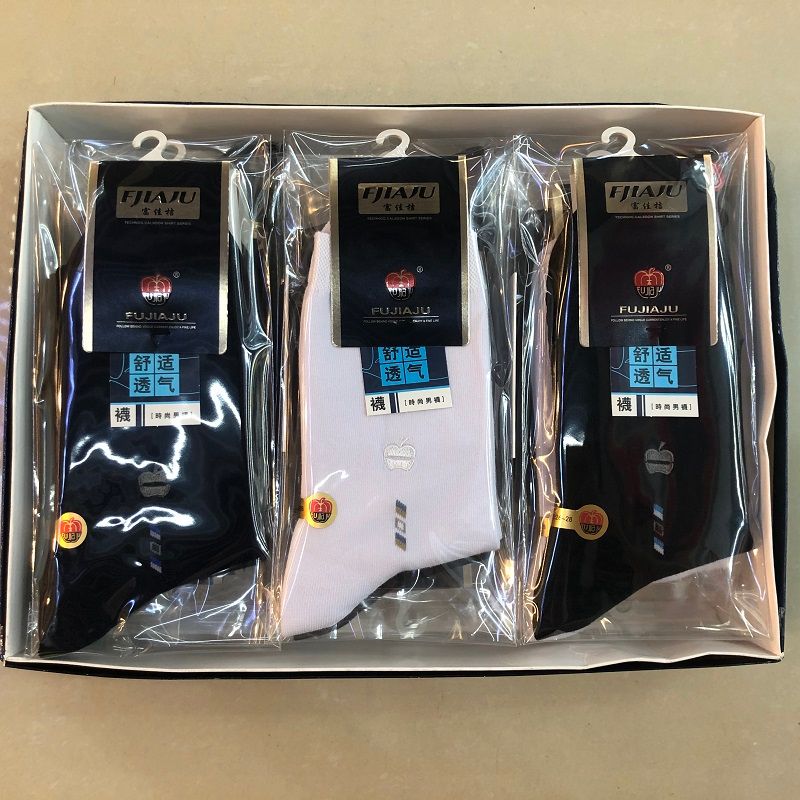 Guangdong Autumn and Winter new boxed men's socks, Fujia Orange and Apple embroidered pure cotton high-top business casual socks, direct supply from the manufacturer detail image 4