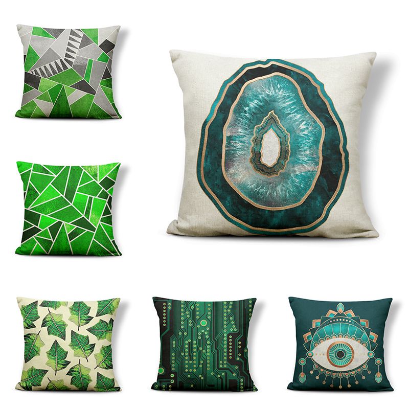 Green Geometric Square Lines Throw Pillow Home Decoration Living Room Sofa Wholesale Cushion Cover Eye Pillowcase