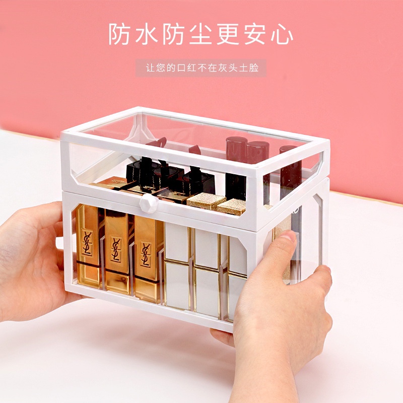 Popular glass lipstick storage box, dust-proof and water-proof desktop transparent cosmetics organization rack, ins lip gloss display rack details Picture