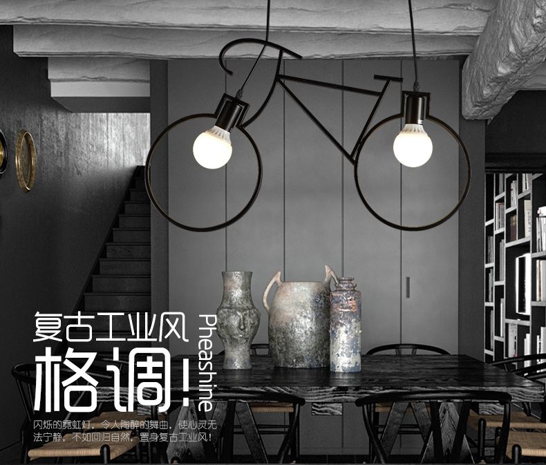 loft工业风餐厅吧台创意自行车吊灯复古怀旧主题酒吧服装店铁艺灯