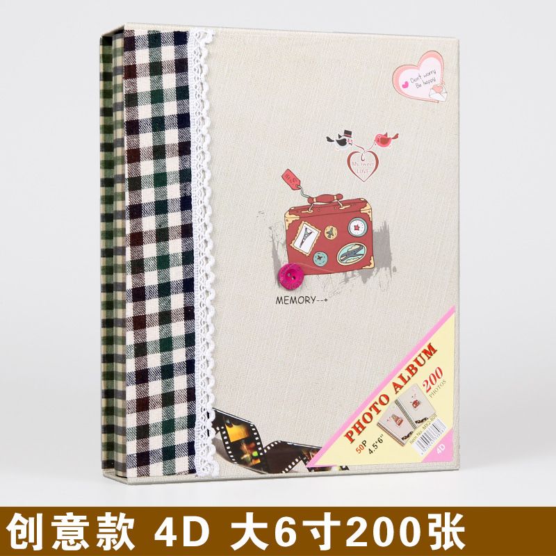 200 4D large 6-inch box photo album of fabric, children's studio photo album, Korean insert style family detail image 2